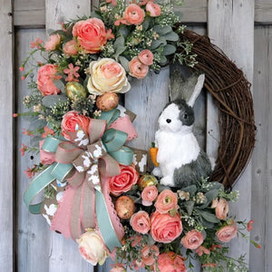 Easter Wreath Artificial Flower Garland Bunny Rabbit Wreath For the Front Door Easter Decoraction Indoor Outdoor Oranments - Homedecorbox