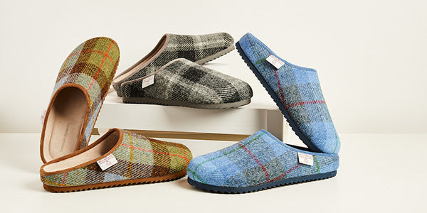 Men's tartan mule slippers
