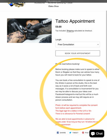 Tattoo appointment page