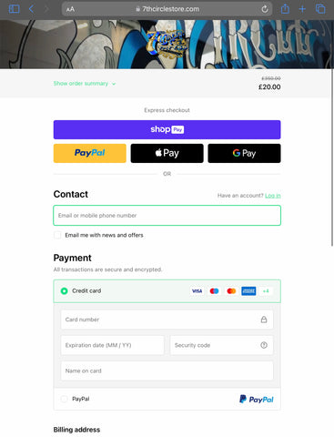 Screenshot of payment page