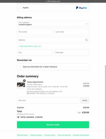 Review Order page screenshot