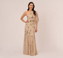 Tall General Print Metallic Grecian Beaded Sequined One Shoulder Dress