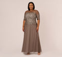 Plus Size Lace 3/4 Sleeves Illusion Beaded Keyhole Dress