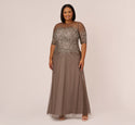 Plus Size 3/4 Sleeves Illusion Beaded Keyhole Lace Dress