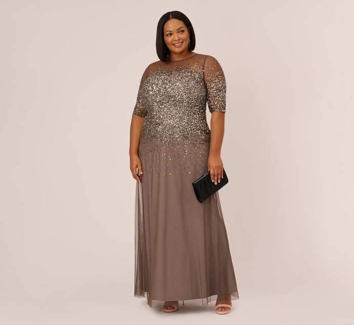 Buy Plus Size Sequin Evening Gown with Flutter Sleeves – SleekTrends