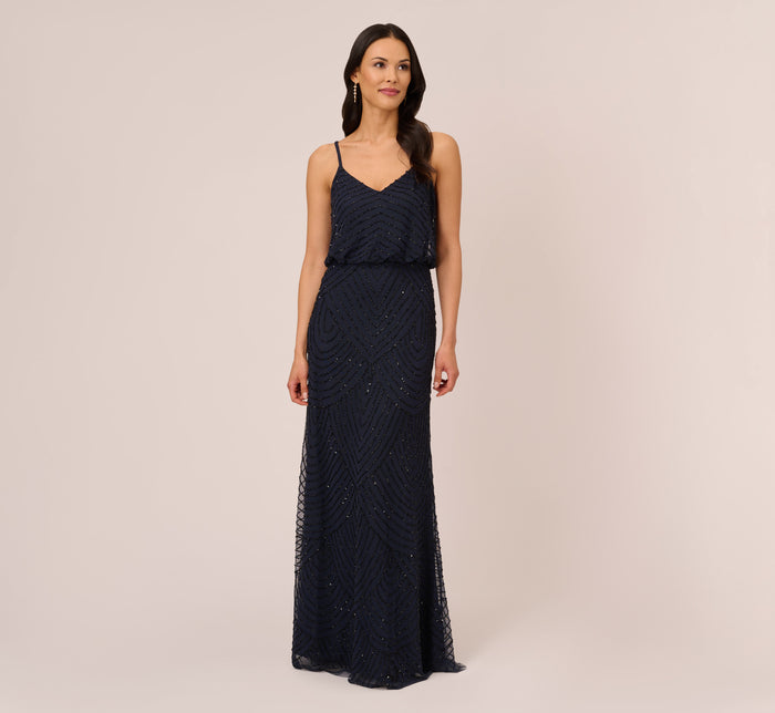 Adrianna Papell Women's Beaded Blouson Gown Blue Size 2