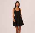 Tall Sleeveless Tank Short Smocked Square Neck Fit-and-Flare Pocketed Fitted Evening Dress