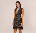 Lace Cocktail Fitted Cutout Sheer Illusion Cap Sleeves Party Dress