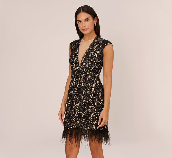 Lace Cap Sleeves Fitted Cutout Sheer Illusion Cocktail Party Dress