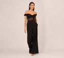 Off The Shoulder Jumpsuit With Sheer Corset Bodice In Black