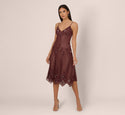 V-neck Dropped Waistline Spaghetti Strap Georgette Vintage Beaded Cocktail Midi Dress