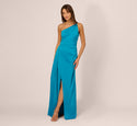 Pleated Draped One Shoulder Evening Dress With a Sash