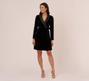 Faux Wrap Long Sleeves Collared Dress