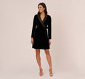 Long Sleeves Faux Wrap Collared Dress