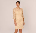 Floral Print Sheer Embroidered Illusion Mesh Polyester Bell Elbow Length Sleeves Sheath Bateau Neck Sheath Dress