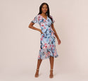 Faux Wrap Summer Floral Print Flutter Sleeves Dress With Ruffles