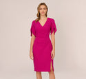 V-neck Sheath Cocktail Ruched Sheath Dress With Pearls