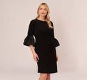 Plus Size Sophisticated Sheath Bell Elbow Length Sleeves Short Back Zipper Draped Sheath Dress