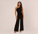 Ruffled One-shoulder Blouson Jersey Jumpsuit In Black