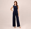 Stretch Jersey Twist-front Jumpsuit With Overlay In Midnight