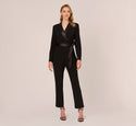 Tie Waist Waistline Long Sleeves Sequined Belted Faux Wrap Collared Party Dress/Jumpsuit