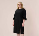 Tall Plus Size V Back Fitted Slit Sheath Cocktail Bateau Neck 3/4 Sleeves Sheath Dress/Evening Dress/Midi Dress