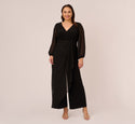 Plus Size Long Sleeve Jersey Jumpsuit With Chiffon Details In Black