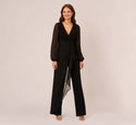 Long Sleeve Jersey Jumpsuit With Chiffon Details In Black