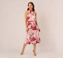 Floral Print Chiffon Halter Sleeveless Keyhole Pleated Shirred Cutout Dress by 37252009492680
