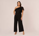 Plus Size One Shoulder Fitted Side Zipper Little Black Dress/Jumpsuit With Ruffles
