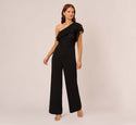One Shoulder Side Zipper Fitted Little Black Dress/Jumpsuit With Ruffles