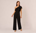 One Shoulder Fitted Side Zipper Little Black Dress/Jumpsuit With Ruffles