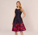 Tall Cocktail Sleeveless Fit-and-Flare Jacquard V Back Pocketed Fitted Full-Skirt Floral Print Bateau Neck Metallic Midi Dress