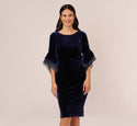 3/4 Bell Sleeves Fitted Tiered Back Zipper Pleated Cocktail Sheath Bateau Neck Sheath Dress/Party Dress/Midi Dress