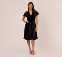 Tall V-neck Flutter Short Sleeves Sleeves Fit-and-Flare Back Zipper Crinkled Pleated Fitted Evening Dress/Midi Dress