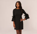 A-line Bateau Neck Bell Sleeves Crepe Cocktail Party Dress With a Bow(s)