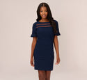 A-line Ruffle Trim Cocktail Sheath Short Sleeves Sleeves Illusion Fitted Bateau Neck Sheath Dress/Party Dress