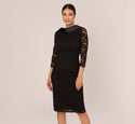 Sheath Cocktail Sheer Elbow Length Sleeves Collared Sheer V Back Slit Fitted Sheath Dress/Party Dress