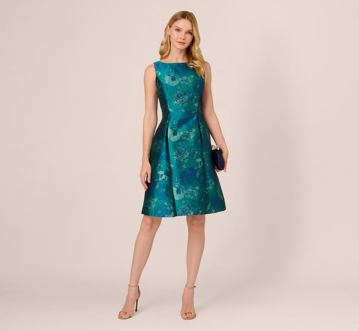 Sleeveless Mikado Fit And Flare Midi Dress With V Back In Neptune