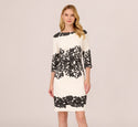 Sheath Bateau Neck Lace 3/4 Sleeves Fitted Sheath Dress/Midi Dress