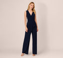 Jersey Sleeveless Pintuck Jumpsuit With Wide Legs In Midnight