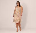 Plus Size Square Neck Sleeveless Tank Floral Print Sheath Slit Pleated Fitted Draped Sheath Dress