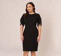 Plus Size Short Sleeves Elbow Length Sleeves Bateau Neck Slit Beaded Back Zipper Fitted Sheath Cocktail Sheath Dress/Little Black Dress/Party Dress/Midi Dress With Pearls