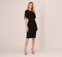 Bateau Neck Cocktail Back Zipper Slit Beaded Fitted Sheath Short Sleeves Elbow Length Sleeves Sheath Dress/Little Black Dress/Party Dress/Midi Dress With Pearls