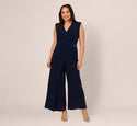 Plus Size V-neck Back Zipper Draped Jersey Sleeveless Jumpsuit