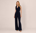 V-neck Jersey Sleeveless Draped Back Zipper Jumpsuit