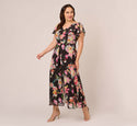 Plus Size Floral Print Cropped Jumpsuit With Skirt Overlay In Black Multi