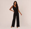 V-neck Smocked Elasticized Waistline Pleated Sleeveless Jumpsuit