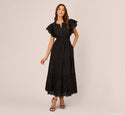 Cotton Smocked Short Sleeves Sleeves Fitted Pocketed Tiered Elasticized Waistline Maxi Dress