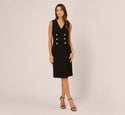 V-neck Crepe Sheath Fitted Sleeveless Sheath Dress/Midi Dress